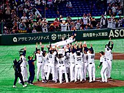 2023 アジア プロ野球チャンピオンシップで優勝した日本代表の胴上げの様子