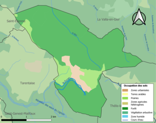 Barevná mapa znázorňující využití půdy.