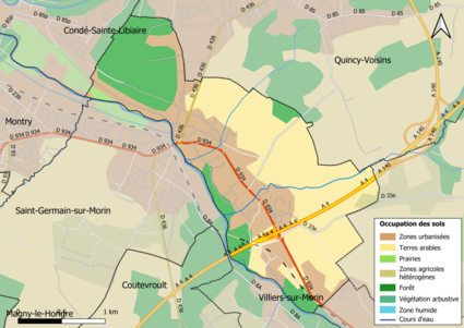 Carte des infrastructures et de l'occupation des sols en 2018 (CLC) de la commune.