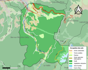 Carte des infrastructures et de l'occupation des sols de la commune en 2018 (CLC).