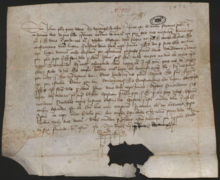 A 1394 document in the Johannine script; Torre do Tombo National Archives, Lisbon, Portugal ANTT, Coleccao Especial, Caixa 32, doc. 40 - Rodrigo Afonso, 1394.png