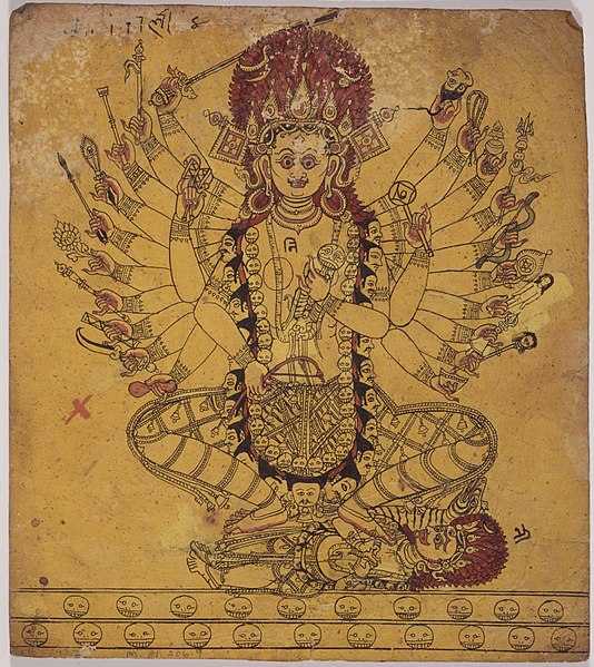 A tantric form of the Hindu Goddess Kali. Folio from a book of Iconography, Nepal, 17th century.