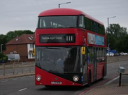 Abellio London's LT638, a 2015 Wright New Routemaster based at Battersea garage (QB), heads up Bath Road on a 111 to Heathrow Airport Central.