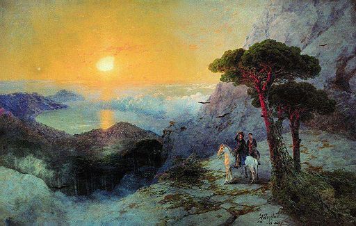 Aivazovsky - Pushkin at Ai-Petri peak during sunrise