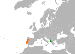 Map indicating locations of Shqipëria and Portugalia