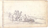 p275 - Unknown contributor - Drawing - Dune landscape with women fish sellers and their customers