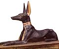 Escultura d'Anubis sobre una capella portàtil, peça malmesa pels lladres durant la (primera) revolució del 2011, del tresor de Tutankamon.