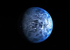 Artist's impression of the deep blue planet HD 189733b.jpg