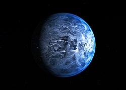 Artist's impression of the deep blue planet HD 189733b.jpg