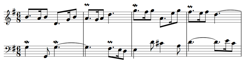 Die ersten 4 Takte der siebten Variation.