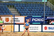 Deutsch: Beachhandball Europameisterschaften 2019 (Beach handball Euro); Tag 5: 6. Juli 2019 – Frauen, Platzierungsspiel für die Ränge 17–20, Nordmazedonien-Slowenien 0:2 (10:13, 9:15) English: Beach handball Euro; Day 5: 6 July 2019 – Placement Match/Cross Match for rank 17–20 Women – North Macedonia-Slovenia 0:2 (10:13, 9:15)