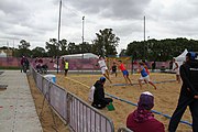 Deutsch: Beachhandball bei den Olympischen Jugendspielen 2018; Tag 4, 11. Oktober 2018; Jungs, Vorrunde, Gruppe B - Spanien-Kroatien 2:0 English: Beach handball at the 2018 Summer Youth Olympics at 11 October 2018 – Boys Preliminary Round Group B‎ – Spain-Croatia 2:0