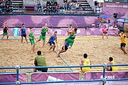 Deutsch: Beachhandball bei den Olympischen Jugendspielen 2018; Tag 6, 12. Oktober 2018; Jungen, Platzierungssspiel Ränge 5-6 – Thailand-Ungarn 0:2 English: Beach handball at the 2018 Summer Youth Olympics at 12 October 2018 – Boy's Placement Match 5-6 – Thailan-Hungary 0:2