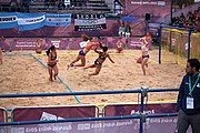 Deutsch: Beachhandball bei den Olympischen Jugendspielen 2018; Tag 5, 10. November 2018; Mädchen, Hauptrunde - Chinese Taipei (Taiwan)-Niederlande 1:2 English: Beach handball at the 2018 Summer Youth Olympics at 11 October 2018 – Girls Main Round – Chinese Taipei (Taiwan)-Netherlands 1:2