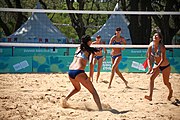 Deutsch: Beachvolleyball bei den Olympischen Jugendspielen 2018; Tag 8, 14. Oktober 2018; Mädchen, Achtelfinale – Mexiko-China 0:2 (15–21/16–21) English: Beach volleyball at the 2018 Summer Youth Olympics at 14 October 2018 – Girls Round of 16 – Mexico-China 0:2 (15–21/16–21)