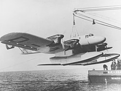 Blohm & Voss Ha 139 floatplane being lifted by a crane c1937.jpg