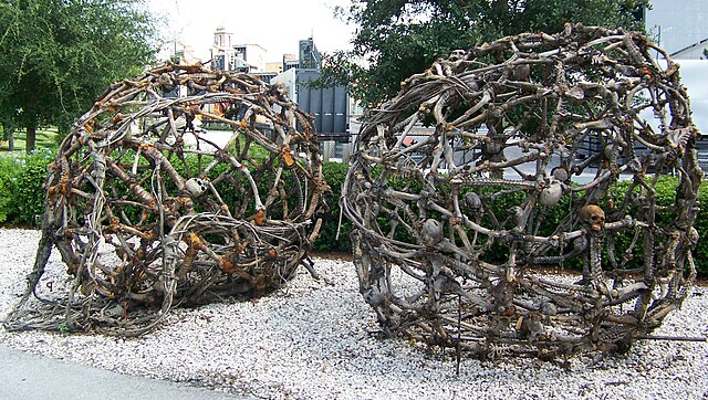 The two bone cages used in one of the early scenes of the film. The cages were on display on the Studio Backlot Tour at Disney's Hollywood Studios unt