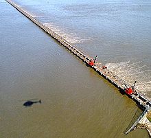 Opening of the Bonnet Carre' Spillway on 1997-03-17. The spillway was operational from March 17 to April 18, 1997 – operating at a maximum flow of 243,000 cu ft/s (6,900 m3/s).