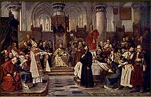 Jan Hus defending his theses at the Council of Constance (1415), by the Czech artist Vaclav Brozik Brozik, Vaclav - Hus pred koncilem 6. cervence 1415.jpg