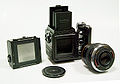 Bronica SQ. Whole camera, components shown