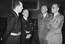 A meeting of the four jurists who imposed Nazi ideology on the legal system of Germany (left to right: Roland Freisler, Franz Schlegelberger, Otto Georg Thierack, and Curt Rothenberger) Bundesarchiv Bild 183-J03166, Berlin, Amtsubernahme Dr. Thierack.jpg