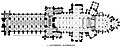 Plano de la katedralo de Canterbury kun frugotika ĥorejo kaj malfrugotika okcidenta laŭlonga domo