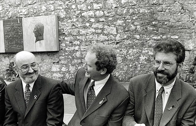 Adams with Martin McGuinness and Caoimhghín Ó Caoláin in 1997