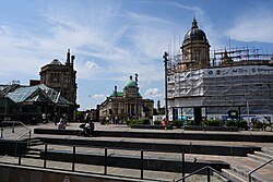 An overview of Carr Lane in Kingston upon Hull from the end of Whitefriargate and the Beverley Gate.