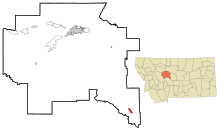 Cascade County Montana Incorporated and Unincorporated area Neihart Highlighted.svg