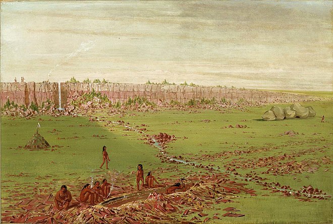 The Omaha battled with different Dakotas for ownership to the pipestone quarry in present Minnesota Catlin-Pipestone-Quarry.jpg