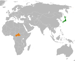 JapanとCentral African Republicの位置を示した地図