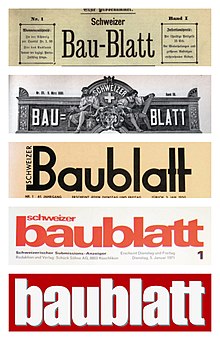 The Baublatt logos over time, from 1889 to 2002.