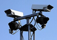 Closed-circuit television cameras such as these can be used to take the images scanned by automatic number-plate recognition systems. Closed.circuit.twocameras.arp.750pix.jpg