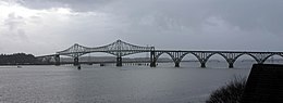 The Conde McCullough Memorial Bridge (in North Bend), also known as the "North Bend Bridge", as seen from the east CondeMcCulloughMemorialBridge.jpg