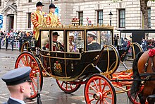Laurence rode in the Scottish State Coach following the Coronation of King Charles III on 6 May 2023, while his wife was riding a horse in the procession. Facing forward were Prince Richard, Duke of Gloucester and his wife, Birgitte, Duchess of Gloucester. Coronation of Charles III and Camilla - Coronation Procession (66).jpg