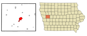 Crawford County Iowa Incorporated and Unincorporated areas Denison Highlighted.svg