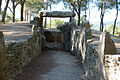 Dolmen des Fades looking North West towards the Black Mountain summits above Caune Minervois.