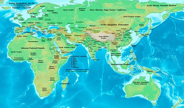 Eurasia around 600 BC, showing Neo-Babylonian Empire (Chaldean Empire) and its neighbors
