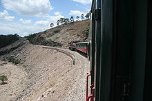 El ChePe train halfway between Anahuac and Creel in Chihuahua, 16 May 2006 El Chepe Train.jpg