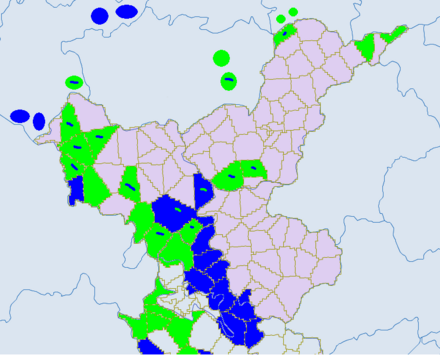 Ethnic townships in Bijie. Light green -Yi. Blue – miao. Dark green- Bouyei