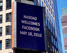 Facebook on Nasdaq., From WikimediaPhotos