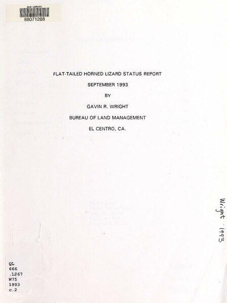 File:Flat-tailed horned lizard status report, September 1993 (IA flattailedhorned00wrig).pdf