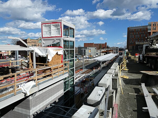 The School Street entrance and the Community Path under construction in 2022