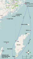 Gotland Runt, bana "Delta" med en nominell längd av 311 distansminuter markerad.