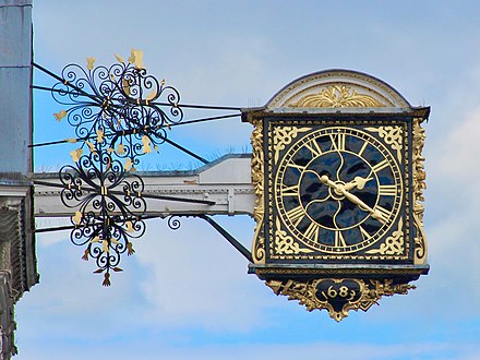 The guilded outer casing of the Guildhall clock is dated 1683