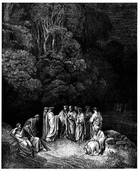 File:Gustave Doré - Dante Alighieri - Inferno - Plate 12 (Canto IV - Limbo, Dante is accepted as an equal by the great Greek and Roman poets).jpg