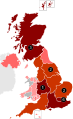 Confirmed cases in the United Kingdom by number, plus death count roundels
