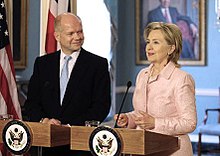 Hague met US Secretary of State Hillary Clinton after his appointment as Foreign Secretary. Hague Clinton May 14 2010 Crop.jpeg
