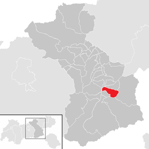 Kommunen Hainzenbergs kommun i Schwaz-distriktet (klickbar karta)