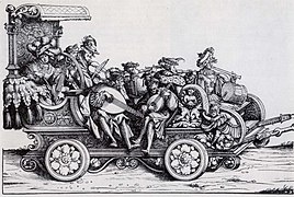 Vůz s muzikanty, dřevořez, kolem 1517